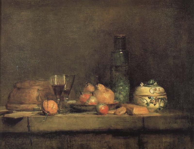 Jean Baptiste Simeon Chardin With olive jars and other glass pears still life
